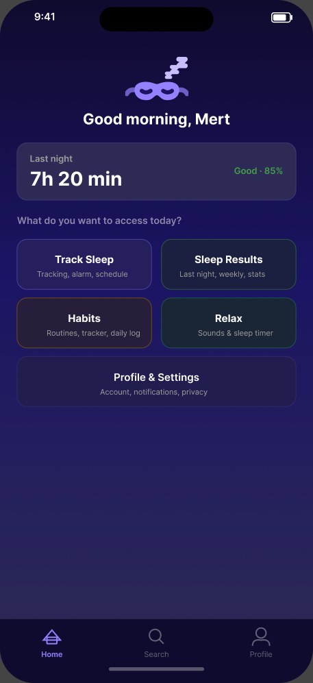 Zzzone home screen